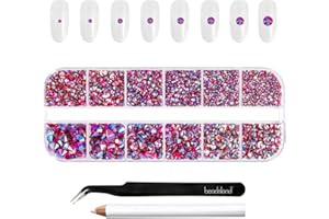Beadsland Rhinestones for Makeup,8 Sizes 2500pcs Light Red AB Flatback Rhinestones Face Gems for Nails Crafts with Tweezers and Wax Pencil,Light Siam AB,SS4-SS30