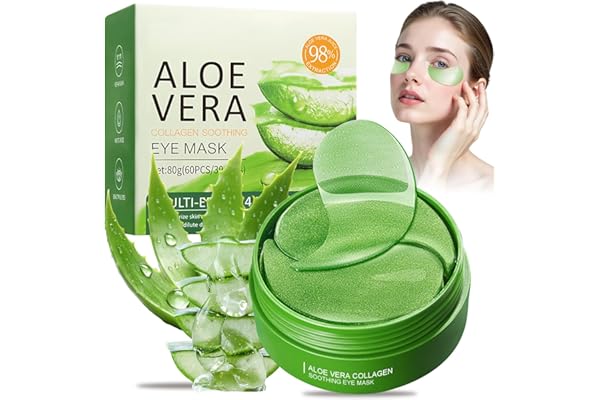 60 Patchs Yeux Hydratants,Patch Contour des Yeux à l'Aloe Vera et Collagène,Hydratant et Apaisant,Pour L'Apparence des Cernes et Poches,Masque Yeux de Soin Professionnel,80g