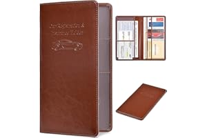 HerriaT Car Registration and Insurance Card Holder - Leather Vehicle Glove Box Automobile Documents Paperwork Wallet Case Organizer for ID, Driver's License, Key Contact Information Cards