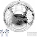 VEVOR Boule à Facettes 400 mm, Boule Disco Argentée, Anneau de Suspension | pour Mariage, Fête, Anniversaire, Club, DJ, Scène et Décoration Intérieure, Effet Réfléchissant, Facettes Miroir de 2 Tailles