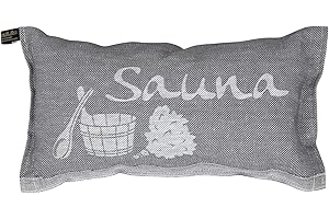 JOKIPIIN PELLAVA Jokipiin | 1 cojín de Sauna Favorito cojín de Viaje | Diseño: Sauna | Dimensiones: 40 x 22 cm, Lino y algodón | Libre de sustancias nocivas Ökotex 100 | Fabricado en Finlandia (Gris/Blanco)