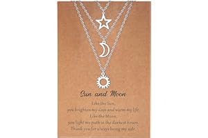 KALVICA 2/3 Stücke Damen Kette Mond und Sonne Anhänger Kette Sternanhänger Freundschafts Nachrichtenkarte Silber Edelstahl Ketten Damen Schmuck Geschenk für Mädchen