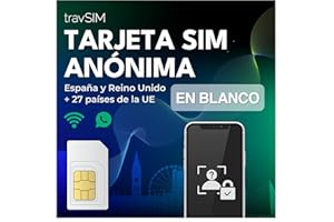 Tarjeta SIM Anónima travSIM | Ya Activa | Compra un Plan Personalizado | Se Puede Utilizar en el Reino Unido y en más de 30 países de la UE | 100% prepago | SIM Recargable