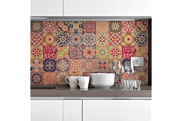 30 Stickers adhésifs carrelages | Sticker Autocollant Carreaux de ciment - Mosaïque carrelage mural salle de bain et cuisine | Carreaux de ciment adhésif mural - azulejos - 15 x 15 cm - 30 pièces