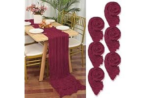 YMHPRIDE Lot de 6 Chemins de Table en étamine en Bourgogne, 55 x 300cm en Tissu de Gaze Rustique,Vin Rouge décoration de Table de Mariage Nappe pour fête de Douche Nuptiale décorations de Table
