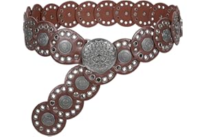 JasGood Ceinture Cowboy Femme à Large Disque en Cuir Boucle Métal Ronde Ceinture Western Réglable Grande Taille pour Robe Jeans