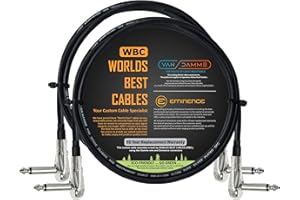 WORLDS BEST CABLES 2 unités – Van Damme Pro Grade Classic XKE – 60 cm –Flexible Shielded Guitare basse Pédale d'effets Instrument, câble de raccordement de Stomp – avec, Pancake type de connecteurs (6.35 mm) TS