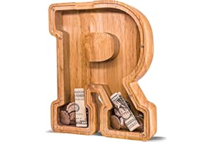 JOOMLAFLY Wooden Letter Piggy Bank for Kids Larger Letter Piggy Bank for Boys and Girls Personalized Piggy Bank Initial Coin Bank Wood Kids Money Bank for Birthday and Festival