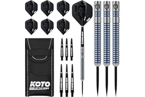 KOTO DARTS KOTO - Kingprove Black & Blue Brass Darts Darts 22 Gram, Blue, Darts Set Incl. 3 Barrels, KOTO Flights + Shafts & Dartwallet, Firm Ringgrip, For Professional Use