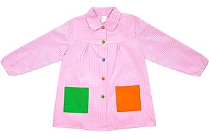 H HANSEL HOME Tablier d'École avec Boutons et Col pour Enfant et Garçon, Tablier Blouse Élastique aux Poignets et au Cou Puor l'École e Artisanat