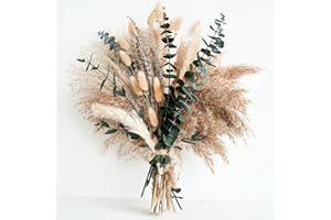 NAUNAUYA pampasgras deko - Tägliche Esszimmertisch Deko - Tischdeko & Trockenblumen Grünpampasgras Klein für Wohnzimmer, Deko Blumen Künstlich & Sommer Wohnung Deko im Boho Stil, Eucalyptus