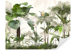 GENERIC Tapeko - Carta da parati jungle, tropicali, fotomurali premium 310x210 cm, stile 3D giungla, tropici, palme, foglie, alberi, pietra, carta da parati 3d per camera letto, soggiorno, verde u51936