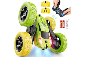 QUNREDA Fjärrkontroll bil, RC billeksaker för 6-12 år gamla pojkar, off road RC stuntbil 4WD 360° roterande fjärrkontroll bil för barn, pojkar flickor gåvor till födelsedag, jul gul och