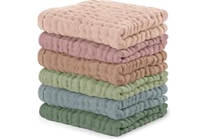 Comfy Cubs - Toallitas de muselina para bebé, paquete de 6 unidades, suaves de algodón de 6 capas para piel sensible, 10 x 10 pulgadas, grandes, suaves y absorbentes, esenciales para recién nacidos y