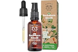 ‎BIONOBLE Bionoble Bockshornklee-Öl Bio 50ml - Öl-Mazerat aus Bockshornkleesamen + Sonnenblumenöl - Körper, Brustbereich, Gesäß, Haare, Nägel - Vegan Fenugreek Oil - Glasflasche + Pipette + Pumpe