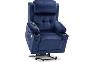 MCombo 3 Motor Riser and Recliner Chairs for Elderly, Large Electric Recliner Armchair, Adjustable Headrest, Infinite Position, Heat & Massage, Extended Footrest, Fabric 7662 (Navy Blue, Large)