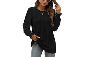 Aokosor Ladies Jumpers Long Sleeve Tops Womens-Crew Neck Sweatshirt Pleated Tunic Shirt Womens Tops