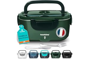 TRAVELISIMO Gamelle Chauffante 80W Lunch Box Chauffante 1,5L Marmite Électrique 3 en 1 220V 24V 12V, Gamelle Chauffante Allume Cigare, Acier Inoxydable, Boite Chauffante Repas pour Voyage et Bureau