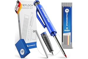FALKENWALD® Crayon Chantier [+7 mines + gomme + aiguille à tracer + taille-crayon + poignée] - Porte Mine pour Menuisier Bricolage Dessin Tracer - Crayon de charpentier