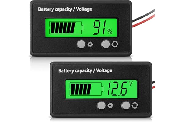 Compteur de Batterie DC 12V 24V 36V 48V 60V 72V 84V avec Alarme, Réglage Avant et Clé Commutation, Indicateur de Tension de Capacité de Batterie Plomb-Acide et Indicateur Batterie (Vert)