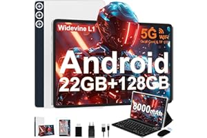 DMOAO Tablet 10 Pulgadas con 22GB RAM 128GB ROM, Android 14 Tablet 2 en 1, Octa-Core 1TB Ampliable, WiFi 5G, Cámara 8MP+5MP, 8000mAh, con Teclado, BT5.0/GPS/OTG, Plata