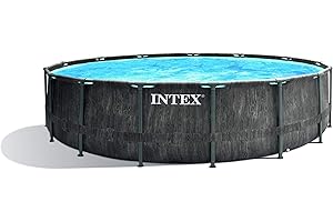 ‎INTEX Intex Unisex – Adult Premium Frame Pool Set, Prism, Greywood, Diameter 457 x 122 cm, Dark Grey Wood Effect