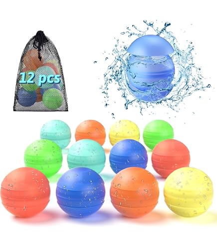 Palloncini d'Acqua Riutilizzabili, 12 Pezzi Gavettoni Riutilizzabili Riempimento Rapido, Bombe da Acqua Palloncini con Anello, Silicone Colorato Bombe D'acqua per Bambini Piscina Giochi d'acqua