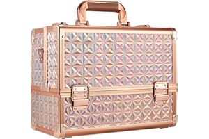 TAYQWIHEVA Estuche de maquillaje Maletín Maquillaje grande Caja de maquillaje profesional Beauty Case de Viaje Parte inferior ajustable con correa para el hombro Bandejas de 6 niveles con compartimentos,Oro rosa