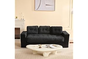 Litbird 3 Seater Sofa 190 cm for Living Room, Boneless Sofa in a Box with Cushions, Armrests & Dual Cup Holders, Upholstered Corduroy Sofas with Backrest, No Assembly Required (Black)