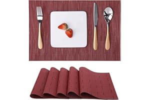 MYIR JUN Myir Tovagliette Americana Plastica Lavabili, Set di 6 Tovagliette Non-scivolose Resistenti al calore, Tovaglietta Americane per Tavolo da Cucina (Rosso)