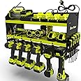Toolganize Garage Power Tool Organiser, Wall-Mounted Storage Rack & Charging Station, Heavy-Duty for Workshop & Garage Tools, Large 6-Pack, Ryobi Acid Green.