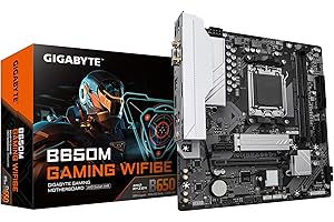 GIGABYTE B650M Gaming WIFI6E Carte Mère - Processeurs AMD Ryzen Série 9000, VRM 5+2+2 Phases, jusqu'à 6400 MHz DDR5 (OC), 1xPCIe 4.0 M.2, LAN 2,5 GbE, WiFi 6E, USB 3.2 Gen 1