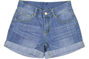 Bienzoe Girl Denim Shorts: Low Waist Adjustable Cowgirl Cotton Relaxed Bermuda