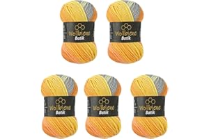 Wollbiene Batik 5030 5 ovillos de 100 g, 500 gramos, multicolor con degradado, multicolor (5030, gris, naranja y amarillo)