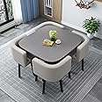 Round/Square Dining table Set with Chairs, Modern Conference Table and 4 Chairs Set, Reception Table and Chair Combination,Wooden Kitchen Table Set for 4 for Living Room Dining Room(80cm(31.5in), 5)