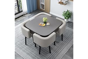 GOFOHIMI Rundes/quadratisches Esstisch-Set mit Stühlen, moderner Konferenztisch und 4 Stühle-Set, Empfangstisch- und Stuhl-Kombination, Küchentisch-Set aus Holz für 4 Personen für Wohnzimmer und Esszimmer