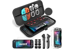 MoKo Custodia per Nintendo Switch 2 (2025), 14 in 1 Kit di Accessori per Switch 2 con Custodia, Cover Protettiva per PC, Cover in TPU per Joycon, 2 Pellicola Protettiva e 8 Cappucci per Pollice, Nero