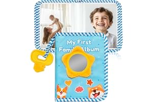 BOHEMIABY Bio-Baumwolle Baby Fotoalbum Stoff | mit Latex-Anhänger und Sicherheitsspiegel als Erinnerungsalbum | Unterbringen 10x15 cm Foto| Fotoalbum Junge Mädchen Baby Geschenk (Welpe)