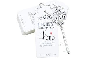 Aokbean 52 pezzi Vintage Scheletro Chiavi Apribottiglie Bomboniera Set regalo Souvenir Ospite con Escort Grazie Tag e Portachiavi(Argento Antico)