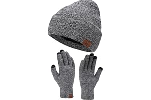 Bequemer Laden Herren Damen Winter Warm Beanie Mütze Touchscreen Handschuhe Set, Thermo Wintermütze Strickmütze Winterhandschuhe mit Fleece Gefüttert