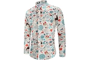 Loveternal Mens Christmas Shirt Funky 3D Printed Dress Shirts Long Sleeve Button Down Slim Fit Blouse M-XXL