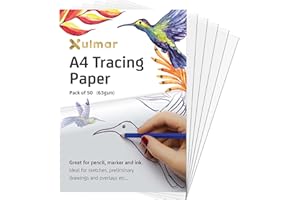 Xulmar Tracing Paper A4 63 GSM - Pack of 50 Sheets Tracing Paper for Sewing Patterns, Drawing Overlays & Sketching on Art Paper & Sketch Book