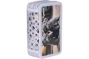 gimboo Schulmäppchen mit Zubehör/Federmäppchen mit großem Fassungsvermögen/Mit 3 Fächer/Federtasche Federmäppchen Stifteetui/Motiv - KLEINE Hunde/Für Kinder Jungen Mädchen