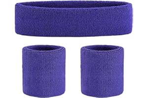 ONUPGO Sweatband Set (3 Pieces) Sports Headband Wrist Striped Sweatbands Terry Cloth Wristband Athletic Exercise Basketball Wrist Sweatband and Headbands Moisture Wicking Sweat Absorbing Head Band