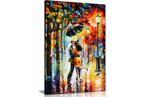 Leonid Afremovღ Peinture à l'huile abstraite Art mural Décoration de la maison, Dance Under the Rain, 91x61cm (36x24in)