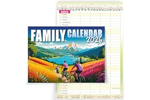 JUST CARDS DIRECT CARDS & GIFTS Family Calendar 2026, monthly planner with 5 columns. Useful as a family planner calendar 2026. Printed by CO2 neutral printer with vegetable ink, fully recyclable