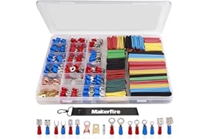 MAKERFIRE 678Pcs legare elettrico Terminali Set, 350 PCS crimpare Connettori Terminali Butt + 328 PCS 2: 1 tubi termorestringenti Assortimento di isolamento termorestringenti Guaine Tubi Set