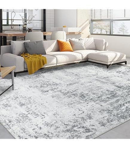 Weicher Teppich 200x300 Cm – Grau/creme Meliert, Rutschfest, Waschbar, Für Wohn- & Schlafzimmer