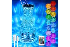 SUNJULY Lampe de Table En Diamant En Cristal, 16 Couleurs 4 Modes Lampes Diamant Rose Avec Télécommande Tactile, USB Dimmable LED Lampe de Chevet Romantique Pour Chambre à Coucher Salon Fête (Vase)