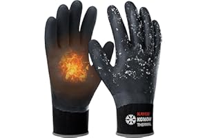 KAYGO Thermo Wasserdichte Arbeitshandschuhe, Gefüttert Kältebeständig, Doppel Latex Beschichtet, Isolierte Arbeitshandschuhe für Kühlhaus Winter Arbeit Garten (Schwarz, L, Gr 9, 1 Paar)